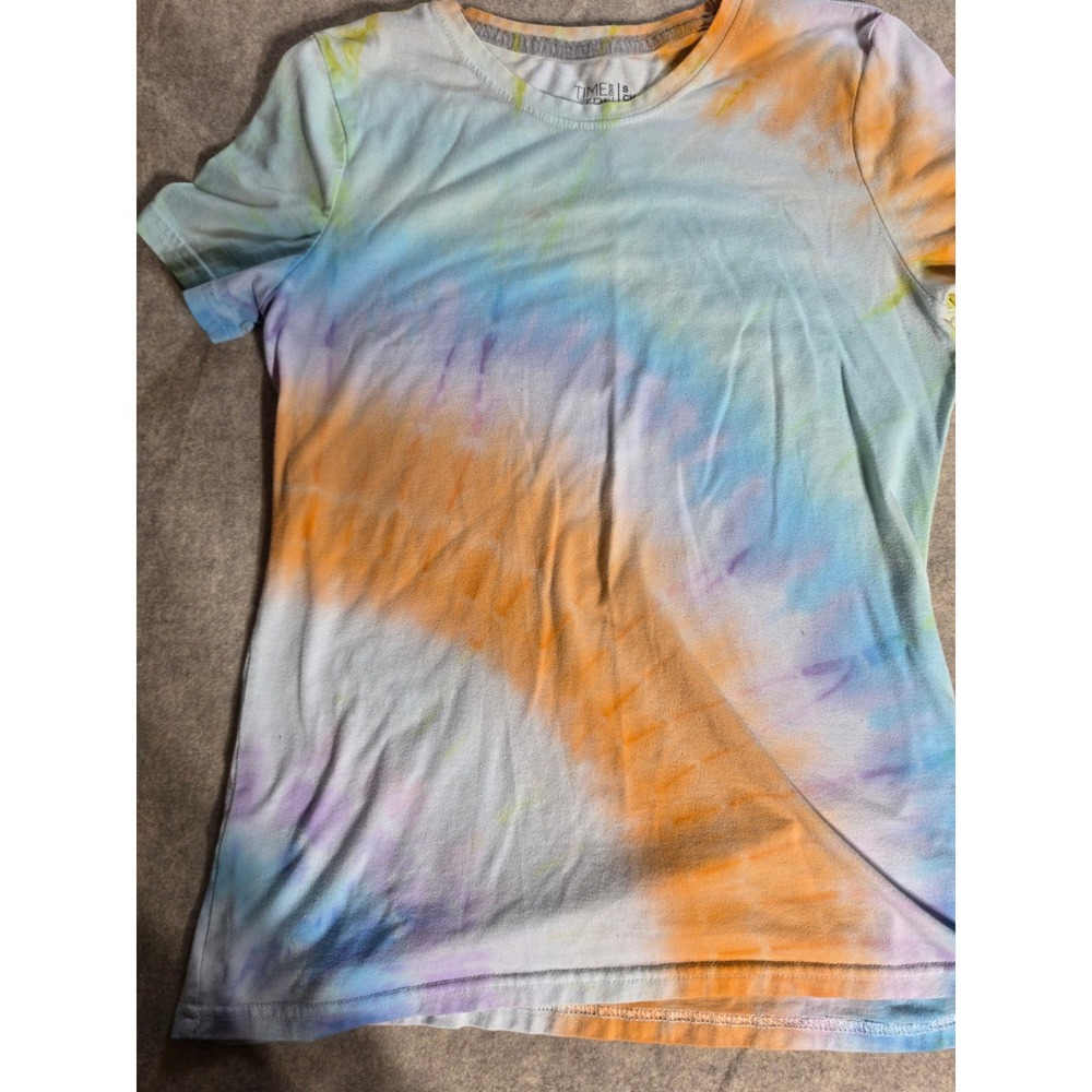 Time and Tru Womens Small Tie Dye Short Sleeve T-Shirt Pastel Orange Blue